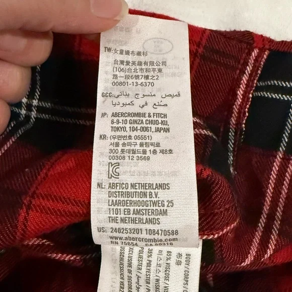 Abercrombie Kids Red Plaid Button-Up Shirt Size 9/10 - Long Sleeve Flannel - Picture 3 of 9